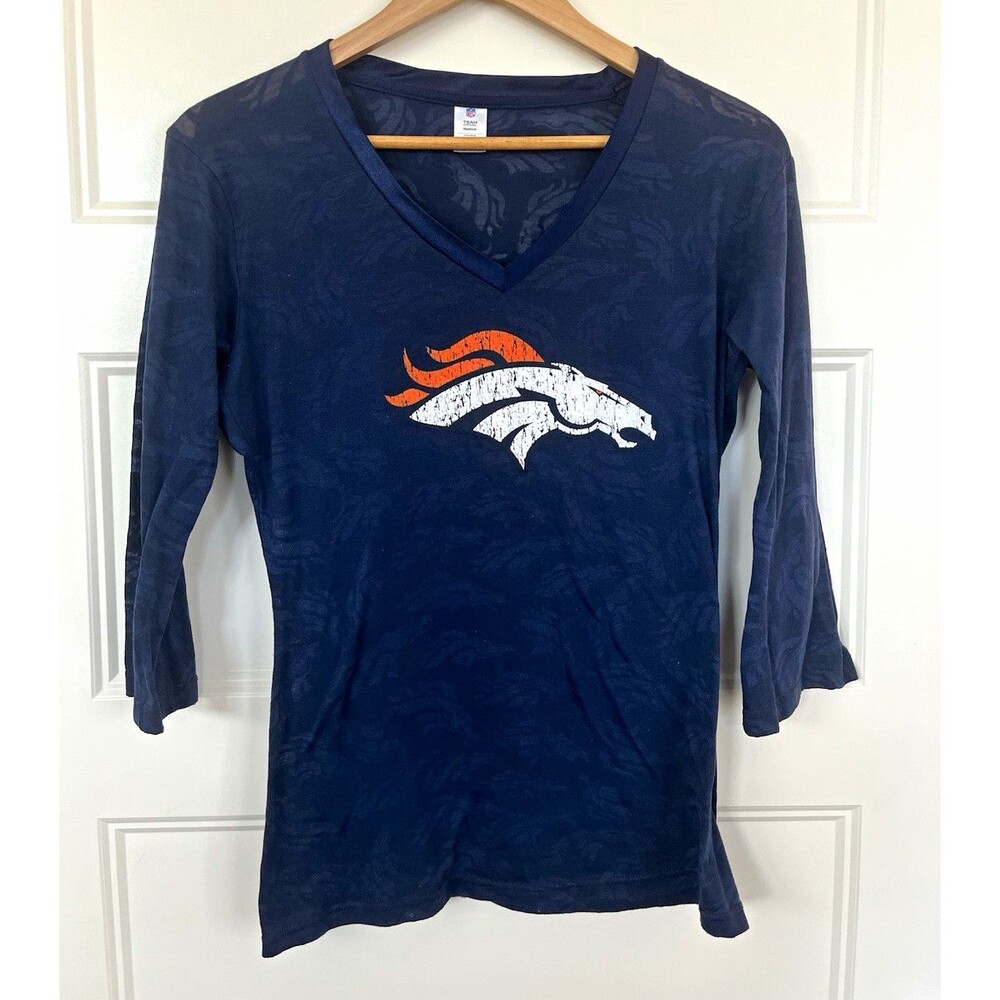 NFL Denver Broncos Reebok Women’s Large Navy V-Neck 3/4 Sleeve Shirt Broncos